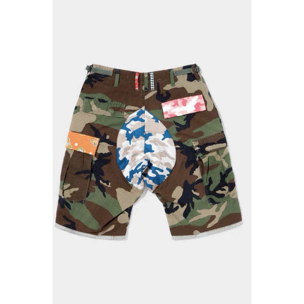 Men's Camouflage Cargo Shorts with Patch Accents - Green Camo - Picture 2 of 6